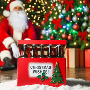 Festive Christmas Beer Box Under Tree with Santa Claus