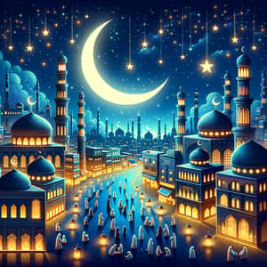Spirit of Ramadan Kareem: Crescent Moon & Cityscape Scene