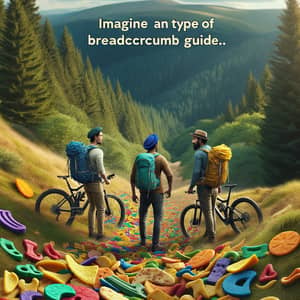 Colorful Trail: Multicultural Trio in Nature with Mountain Bikes