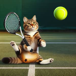 Playful Cat Playing Tennis - Agility and Skill Displayed
