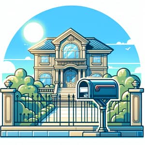 Grand Villa with Mailbox Under Sunny Blue Sky