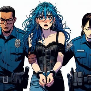 Blue Haired Woman Arrested - Manhwa Style Image