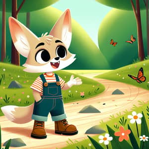 Young Female Fennec Fox in Dungarees | Forest Illustration