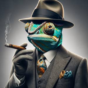 Chameleon Gangster Human with Cigar - Noir Spectacle