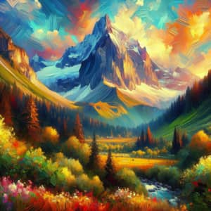 Impressionist Landscape Painting with Vibrant Colors and Light Effects