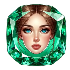 Lush Emerald Portrait of Young Woman with Striking Blue Eyes
