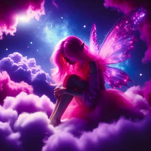 Pink-Haired Fairy on Purple Clouds: Ethereal and Enchanting