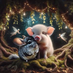 Enchanting Chinchilla and Piglet Love Under Ancient Tree