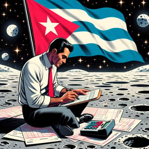 Cuban Man Calculating Taxes on the Moon | Unique Lunar Scene