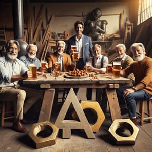 The Amber Group: Diverse Middle-aged Men Enjoying Beer & Meal