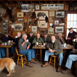 Bear Claw Militia - Diverse Group in Rustic Workshop Enjoying Tradition