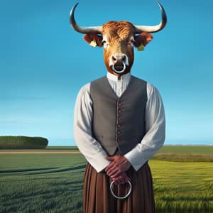 Surreal Fusion of Man and Bull in Traditional Attire