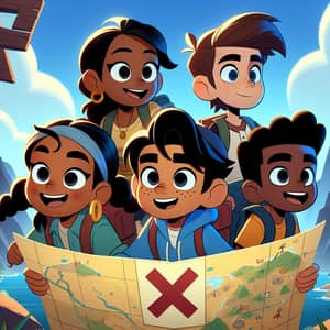 Animated 2D Cartoon: Four Friends Treasure Adventure