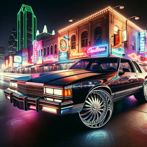Hyper-Realistic HD Nightscape Image of African American Woman with 1990 Chevy Caprice in Dallas