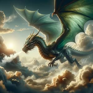 Majestic Green Dragon Soaring in Dramatic Skies