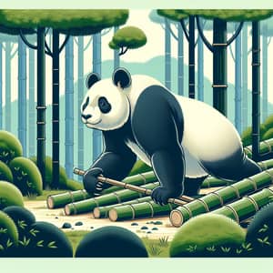 Giant Panda in Bamboo Forest Illustration