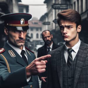 Bulgarian Policeman Directs Formal Dressed Man in Sofia Streets