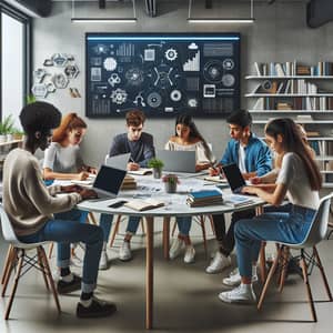 Diverse Group of Students in Modern Classroom Collaboration