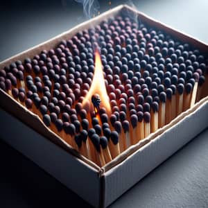 Unique Image: Matches Box with Burning Plastic - Intense Visual Tension