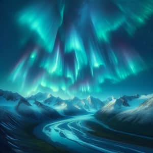 Aurora Borealis Over Snow-Capped Alaskan Mountains