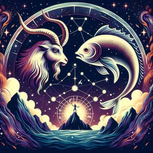 Capricorn and Pisces Astrological Signs Illustration