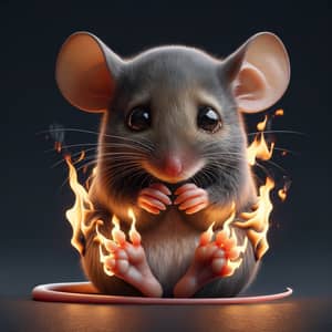 Realistic 3D Image of a Sad Mouse in Flames