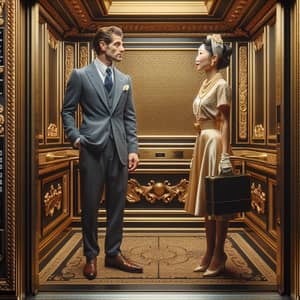 Vintage Retro Elevator with Stylish Couple | Elegant Timeless Scene