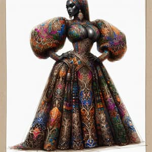 Stunning Full-Figured Black Woman in Moroccan Haute Couture Dress