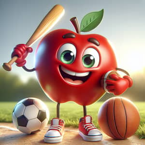 Vibrant Apple Character Embracing Sports Fun