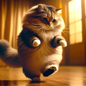 Charming Dancing Fat Cat - Joyful Furry Pet Waltzing