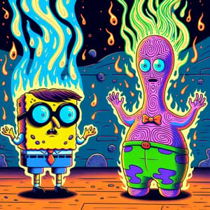 Surreal Fire Trickling SpongeBob Characters
