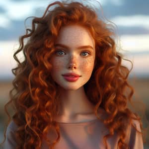 Ginger Girl with Freckles | Captivating Portrait in Serene Setting