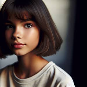 Biracial Teenage Girl with Stylish Bobbed Hairstyle | Calm Lighting