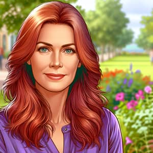 Vibrant 40-Year-Old Caucasian Woman with Fiery Red Hair in Sunny Park