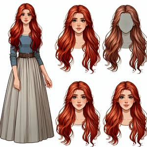 Radiant Red Hair Teenage Girl in Long Skirt - Full-Length Portrait