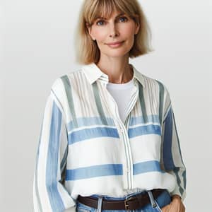 Tall Blonde Woman in Striped Shirt and Jeans | Age 50