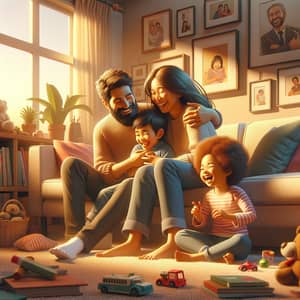 Warm Family Moment in Cozy Living Room - Pure Joy and Laughter