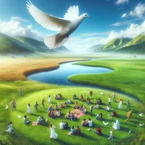 Harmony and Unity Picnic in Peaceful Grassland with Dove