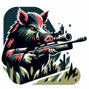 Wild Boar Sniper: Geometric Vector Art in Bold Colors