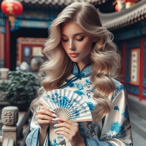 Blonde Woman in Traditional Chinese Attire | Cultural Beauty