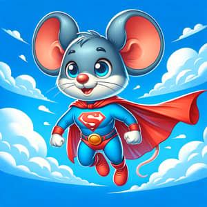 Cartoon Mouse Fly Sky in Superman Outfit