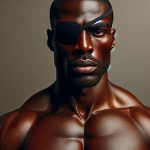 Muscular African American Man with Eyepatch | Physical Fitness Symbol