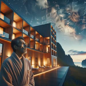 Contemporary Wooden Hotel in Tranquil Night - Kamchatka Inspired Scene