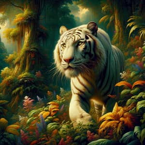 Majestic White Tiger in Pre-1912 Inspired Digital Painting