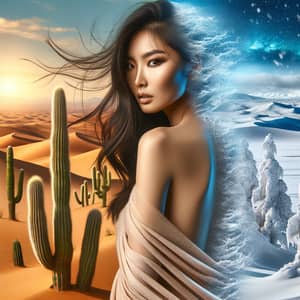 Stunning Asian Girl in Surreal Landscape Transformation