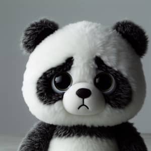 Sad Plush Panda with Uneven Look - Gray Background