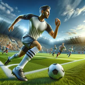 Vivid 3D Soccer Game Image with Caucasian Player in Action
