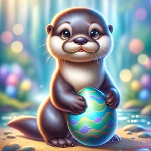 Adorable Cartoon Otter Painting in Vibrant Colors