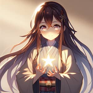 Anime-Style Female with Glowing Star | Enchanting Scene