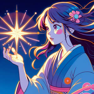 Anime Style Girl Holding Glowing Star